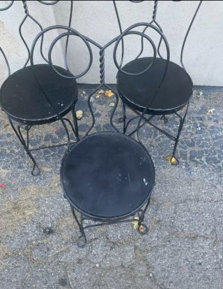 VINTAGE 3 WROUGHT IRON ICE CREAM PARLOR CHAIRS 2