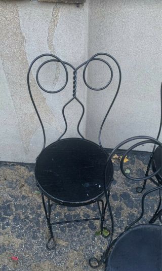 VINTAGE 3 WROUGHT IRON ICE CREAM PARLOR CHAIRS 3