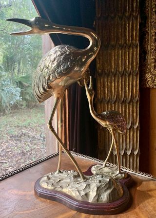 Vintage Maitland Smith Style Brass Crane Heron Egret Bird Statue Coastal Regency
