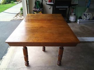 Antique Solid Oak 5 - Legged Rectangle Dining Table Circa 1900s