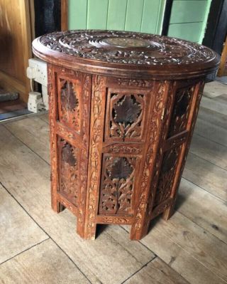 Heavily Carved Indian Eastern Hard Wood Occasional End/side Table