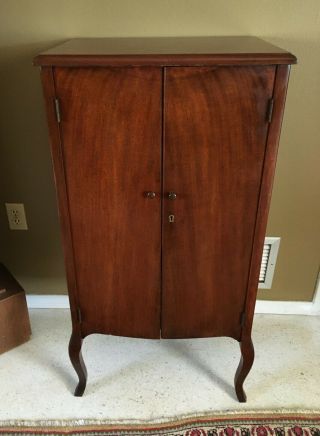 Antique Long Mahogany Two Door Locking Sheet Music Record File Cabinet