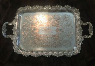 Antique Vintage,  Heavy Silver Plated Serving Tray Chased Borders / Vancouver.