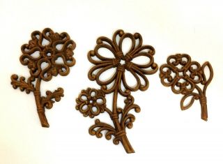 Set Of 3 Piece Brown Faux Wicker Flower Wall Hanging 1978 Homco Home Interior