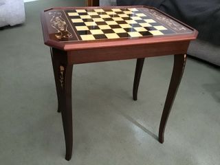 Vintage Italian Inlaid Wooden Chees/ Backgammon,  Table With Removable Legs