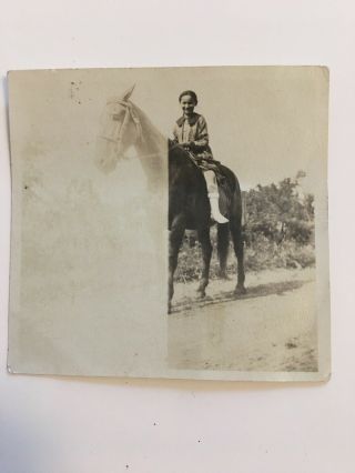 Vintage 1920’s Woman Child On Horse Photo Snapshot Photography Development Error