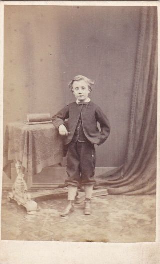 Antique Cdv Photo - Small Boy Leaning On Table.  Sinclair,  London Studio