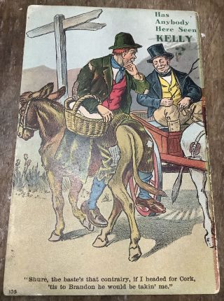 Vintage Irish Postcard Has Anyone Here Seen Kelly Donkey
