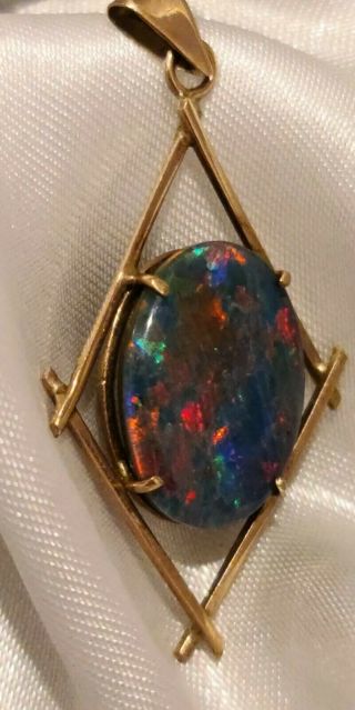 Vintage Exquisite Opal Pendant Coober Pedy Custom Design 9kt Art Deco Modern