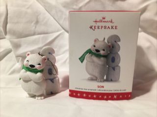 Son - 2016 Hallmark Ornament - Family - Polar Bear - Snow - Glitter Green Scarf