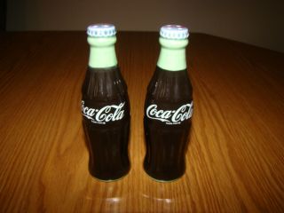 Vintage Coke Coca - Cola Salt And Pepper Shakers Set Ceramic Bottle Shaped