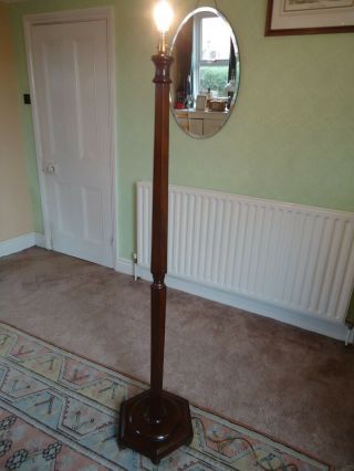 Vintage Antique Tall Mahogany Standard Lamp With Hexagonal Base And Column