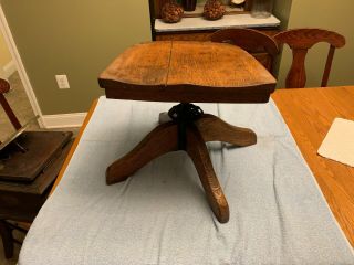 Vintage Old Oak Wood Wooden Office Desk Swivel Chair Cast Iron Base Parts