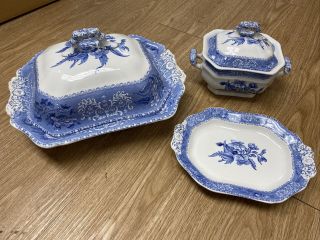 Set Of 3 Vintage Copeland Spode Camilla Blue White China Serving Dishes Plate