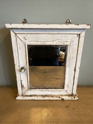 Vintage Wall Cabinet Bathroom Kitchen Medicine Metal Mirror Chippy White Antique