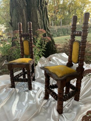 Jacobean Style Spanish Prayer Chairs Gothic Renaissance Revival Matched Pair