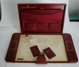 Vtg Gold Tooled Red Leather Writing Travel Desk Shur - On Schwerner Oppenheimer