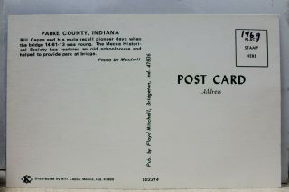 Indiana IN Parke County Bill Caps Mule Mecca Historical Society Postcard Old PC 2