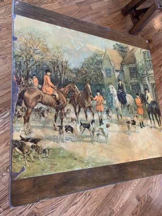Antique Vintage Wood Folding Table English Horse Hunting Scene 3