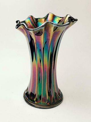 Vintage Australian Crown Crystal Carnival Glass Swung Lily Vase Dark Amethyst