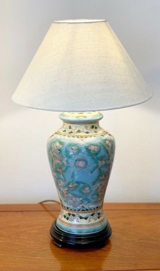 Vintage Chinese Furniture Porcelain Table Lamp Large 18 Ins Tall