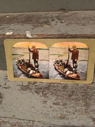 Vintage Colored Early Hunting Stereoview Cards Dated 1898 Duck Hunting