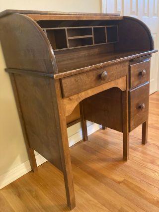 Antique Style Roll - Top Writing Desk With Chair