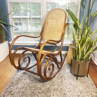 Thonet $1770 Bentwood Rocking Chair Vintage Caned Brown Mcm Mid Century Wicker