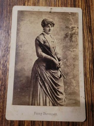 Cabinet Card Woman In An Elegant Dress Holding An Umbrella - Fanny Davenport