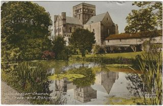 Winchester Church Of St Cross & Fishpond 1960 Vintage Postcard