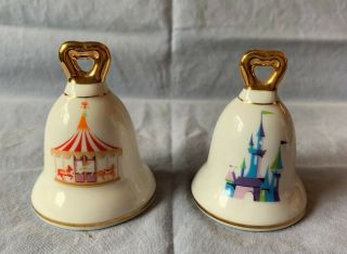 Vintage Disneyland Bell Shaped Salt & Pepper Shakers Magic Castle And Carousel