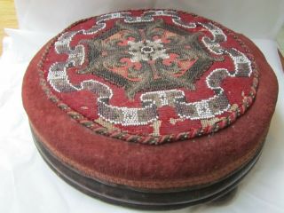 Antique Victorian Embroidered Beaded Foot Stool Time Worn Country Home 1880 