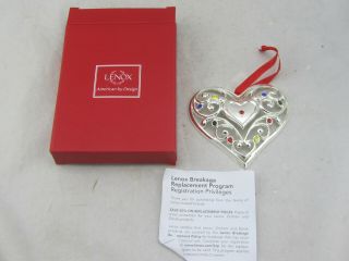 Mib Lenox Sparkle And Scroll Multi Crystal Silverplate Heart Ornament 851325