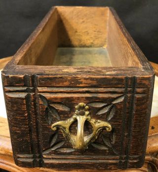 Antique Tiger Oak Drawer Box Sewing Treadle Carved Wood Side Drawer Brass Pull