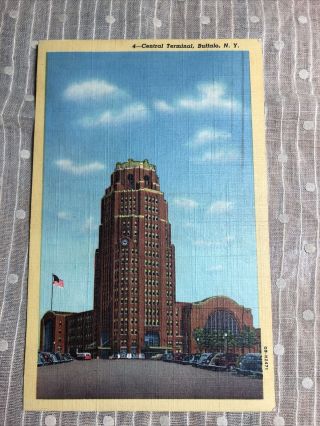 Vintage 1950 Buffalo,  Ny Central Terminal Linen Post Card