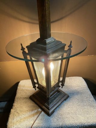 Vintage Rustic Gothic Mid Century Floor Lamp,  Glass Table Lighted Base