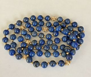 Vintage Lapis Lazuli & 14k Gold Bead Knotted Necklace 20 Inches