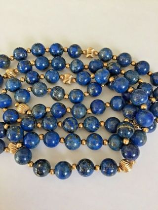 Vintage Lapis Lazuli & 14K Gold Bead knotted Necklace 20 Inches 2