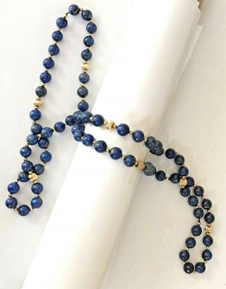 Vintage Lapis Lazuli & 14K Gold Bead knotted Necklace 20 Inches 3