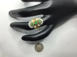 Vintage 14k Yellow Gold,  0.  50,  Ctw Emeralds And Diamonds Ring,  Size 8,  3.  7 Grams