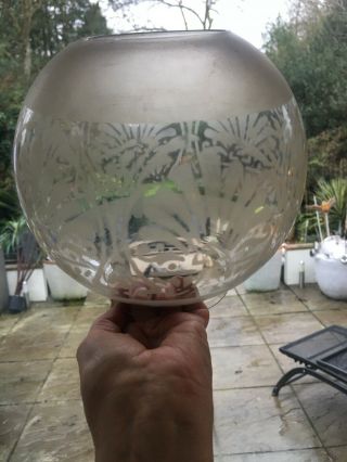 antique round frosted and etched oil lamp shade 2