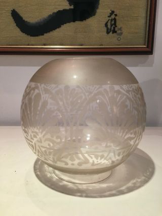 antique round frosted and etched oil lamp shade 3