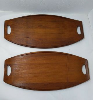 Vintage Pair Dansk Denmark Staved Teak Wood Surfboard Serving Trays Mcm
