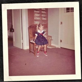 Antique Vintage Photograph Cute Little Girl In Sailor Dress Sitting In Chair