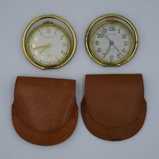 2 Vintage Tiffany & Co.  Brass 8 Day Travel Alarm Clocks.  Cortland Mvt.  C1950s