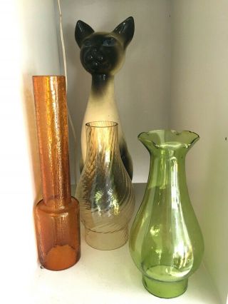 3 Coloured Oil Lamp Funnels,  Amber,  Green And Dark Amber