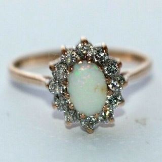 Vintage 9 Ct Yellow Gold White Stone And Opal Daisy Cluster Ring Size M 1/2