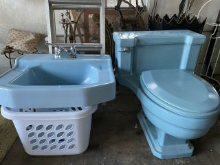 Vintage Blue American Standard Sink And Toilet