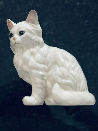 Vintage Lefton H1514 White Porcelain Cat Kitten Figurine - 5.  5 " - Sitting - Euc
