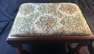 Vintage Wooden Queen Anne Style Ottoman/ Foot Stool Tapestry - taiwan 2